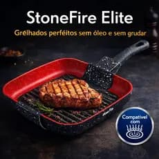 Frigideira Grill Quadrada 24cm Antiaderente Indução Casa Cozinha Resistente Durável StoneFire Elite