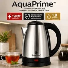 Chaleira Elétrica Inox 1,8L 1500W Desligamento Automático Aquecimento Rápido 220V AquaPrime™