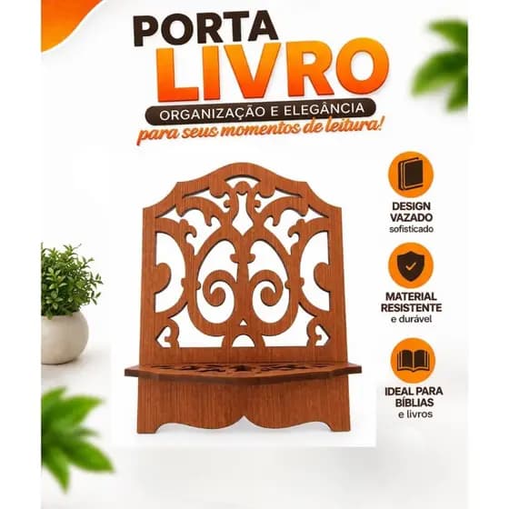Porta Livro/ Bíblia  em MDF Suporte para Livros Organizador de Mesa Escritório Estante Decorativa na Cor Caramelo