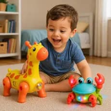 Kit Brinquedo Caranguejo Fujão + Girafa Dançarino Musical Brinquedo Infantil Interativo Sensorial