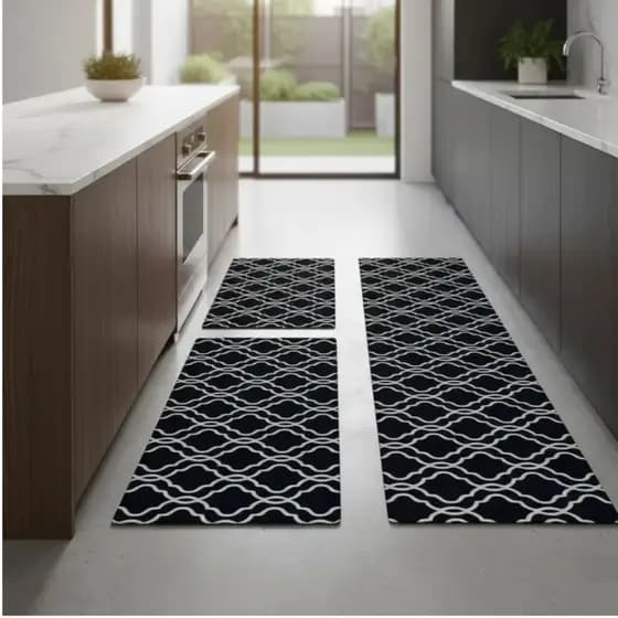 Kit Passadeira Jacquard 3 peças Para Cozinha Antiderrapante Emborrachado Premium