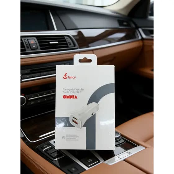 Carregador Veicular Rápido Fancy CCK02 - Duplo USB e Tipo C para Carro com Proteção Contra Curto Circuito