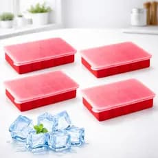 Kit 4 Formas De Gelo De Silicone 15 Cubos Livre BPA Com Tampa Para Papinha Bebê