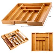 Porta Talheres Organizador De Gavetas Bambu Ext. 8 Divisória