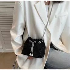 Bolsa de Strass/ Brilho com alça de Corrente Transversal A006 LING