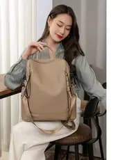 Bolsa Mochila Grande De Ombro e Transversal Feminina De Couro Sofisticada Elegante PU M2356 LING