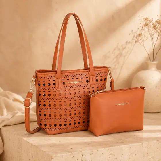 JAMI JAMI Bolsa Feminina Vazada Grande com Necessaire – Bolsa Tote Casual de Ombro para Praia e Compras TM9204