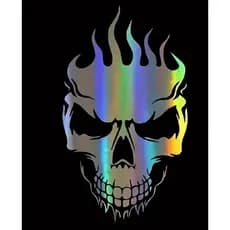Adesivo Crânio Flamejante Holográfico Sticker  IMPRESSO SF4E4F8E4S5DF48E