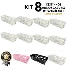 Cesto Cestinho Organizador Kit 8 Peças 28x10x8cm Multiuso Resistente Ideal Para Todos os Ambientes