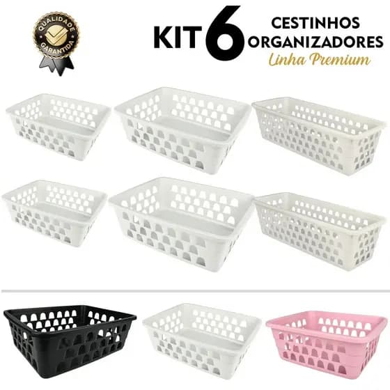 Kit 6 Cesto Organizador P/M/G Para Gaveta Cozinha Escritório Armário Lavanderia Resistente Atacado