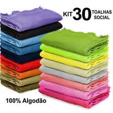 Kit 30 Toalha Social Academia Escola com Franja para Bordar 20x30 100% Algodão