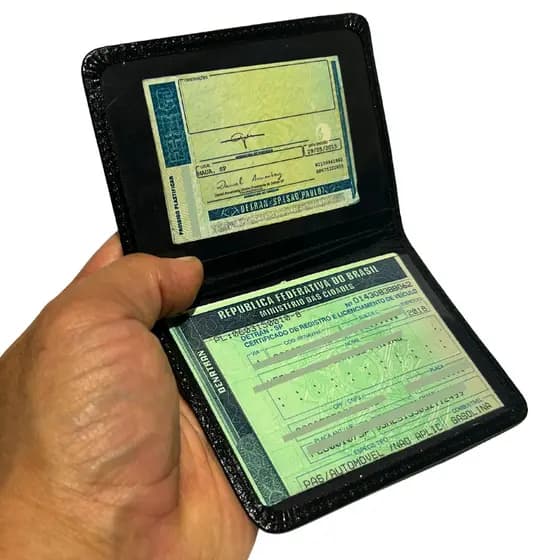 Porta documento de carro moto de couro organizador de notas crlv presente