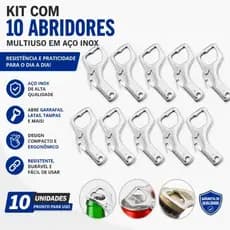 Kit 10 Abridores Multifuncionais em Aço Inox | Abre Garrafas, Latas e Tampas | Alta Durabilidade