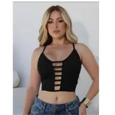 Cropped Feminino Decote Vazado com Alças Finas c/bojo – Top Casual Elegante Moda Premium