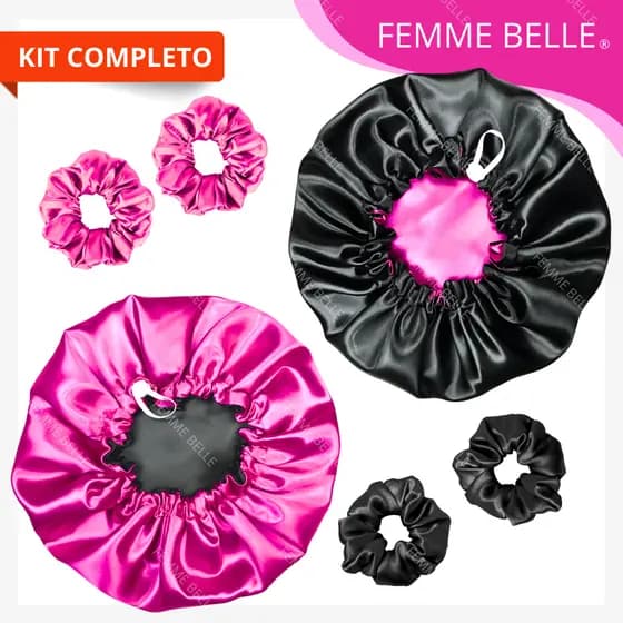 2 Toucas de Cetim Dupla Face com Regulador +2 xuxinha (scrunchie)
