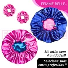 2 Toucas de Cetim Dupla Face com Regulador + 2 brindes (xuxinhas / scrunchies)