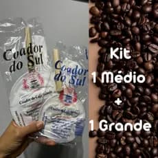 Kit coador de café  pano medio grande 2 unidades cabo de madeira pinus