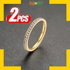 KIT Com 2 Anel Aparador Aliança Com Pedras Zircônias Aço Inoxidável