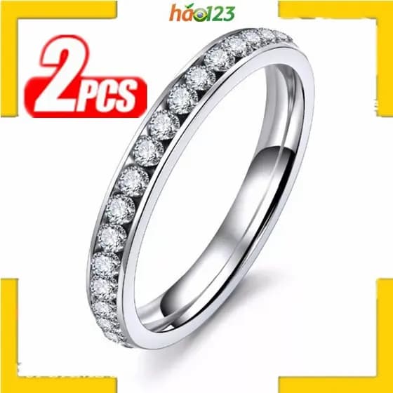 KIT Com 2 Anel em Aço inox prateado em strass /anel antialergico