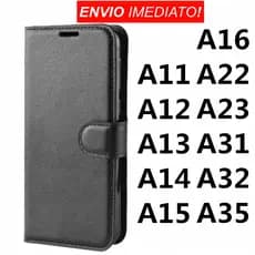 Capa Carteira Couro Samsung A11 A12 A13 A14 A15 A16 A22 A23 A31 A32 A35 Preta