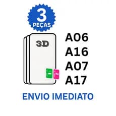 Kit com 03 Películas de Vidro Temperado 3D A06 / A16 / A07 / A17 Samsung Grossa Mais Resistente