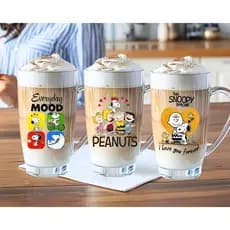 1 Caneca 300ml Temática Vidro Turma Snoopy Peanuts Para Café Chá Presente Criativo Geek Resistente