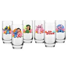 6 Copos De Vidro 300ml Personalizados Lilo & Stitch Personagens Coloridos Hawaii Alta Durabilidade