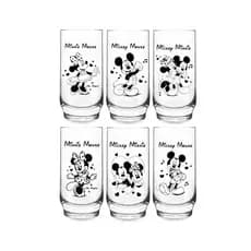 Conj 6 Copos Vidro Temático Mickey e Minnie 300ml Decorativo Mesa Posta Resistente Água Suco