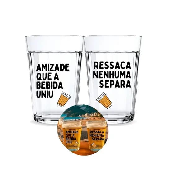 Jogo 2 Copos Americanos Personalizados Duo Amizade Frase Ressaca Cerveja Presente Criativo Meme