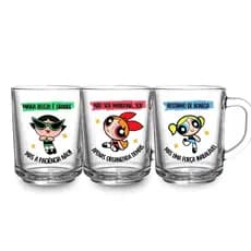Kit 3 Canecas Temática Meninas Superpoderosas De Vidro Frase Presente Criativo Amigas Não Desbota
