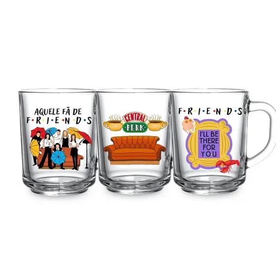 Kit 3 Canecas Personalizada Coleção Série Friends Não Desbota 225ml Vidro
