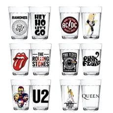 Kit 2 Copo Americano Personalizado Rock 190ml Bandas Clássicas Kit Presente U2 AC/DC Queen Ramones Pink Floyd