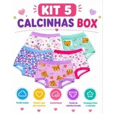 Kit 05 Calcinhas Box Shortinho Infantil Confortável Algodão Menina Roupinha