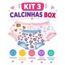 kit 03 Calcinhas box shortinho infantil menina confortável algodão estampada