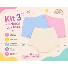 Kit 3 calcinhas box (LISAS) confortável menina algodão infantil