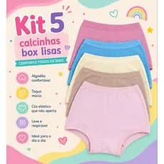 Kit 5 calcinhas box (LISAS) confortável menina algodão infantil