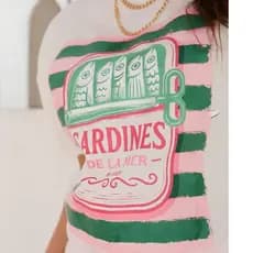 Camiseta T-Shirt de  Algodão Sardines de La Mer Estilo Retrô Chic