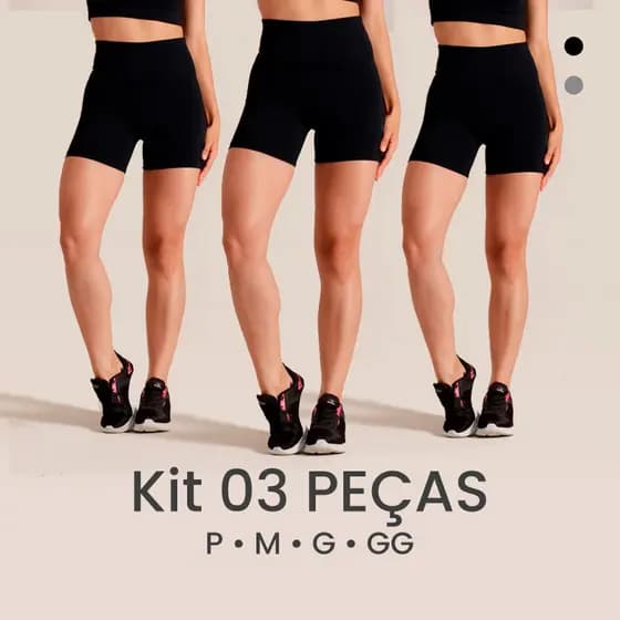 Kit 3 Short Legging Suplex Cintura Alta Tecido Grosso