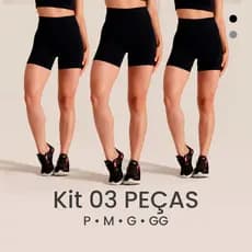 Kit 3 Short Legging Suplex Cintura Alta Tecido Grosso