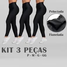 Kit 3 Calça Legging Feminina Termina Fitness Flanelada Peluciada Cintura Alta Inverno