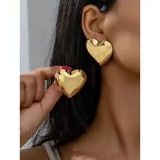 Brinco Redondo /Quadrado/Coração De Metal  Grandes Estilo Clássico , Joias Simples E Moda Elegantes Para Mulheres