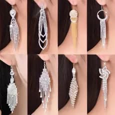 Brinco Feminino Strass Luxo Grande Franja Brilhante Festa Casamento