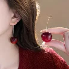 Brincos de Cereja Vermelha Femininos