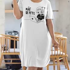 Camisola De Manga Curta Dress Branca Estampa Mãe De Pet