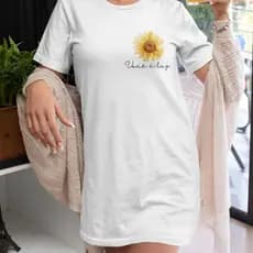 Camisola De Manga Curta Dress Branca Estampa Você é Luz Girassol