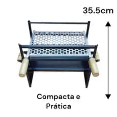 Churrasqueira a Carvão de Mesa Portátil Grelha Inclusa em Aço Carbono 35cm 3 Andares Pequena Preta