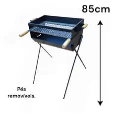 Churrasqueira a Carvão Aço Reforçado Com Grelha Inclusa 87cm Para Espetinho Espeteira Grande PretoChurrasqueira a Carvão