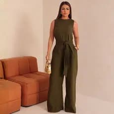 Macacão Feminino Pantalona Alfaiataria Elegante Com Faixa Look Social Soltinho Confortável Moda 2026
