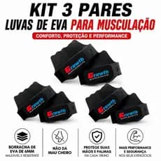 KIT 3 PARES LUVAS DE EVA/ PROTETOR PALMAR/ CALEIRA/ACADEMIA/MUSCULAÇÃO. GROWTH.