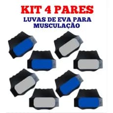 KIT 4 PARES, luvas de EVA para musculação/protetor palmar/anti calos. 2 cinzas e 2 azul.